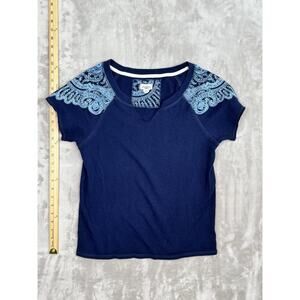 Lucky Brand‎ T-Shirt Women's S Blue Floral Print Short Sleeve V-Neck